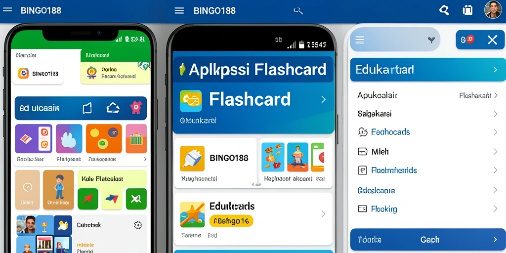 Antarmuka aplikasi BINGO188 menampilkan fungsi Flashcard yang interaktif.