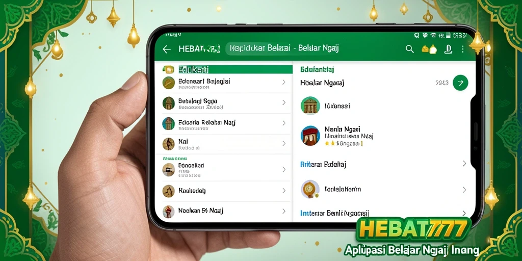 Tampilan antarmuka HEBAT777 yang sederhana dan intuitif untuk belajar Ngaji.