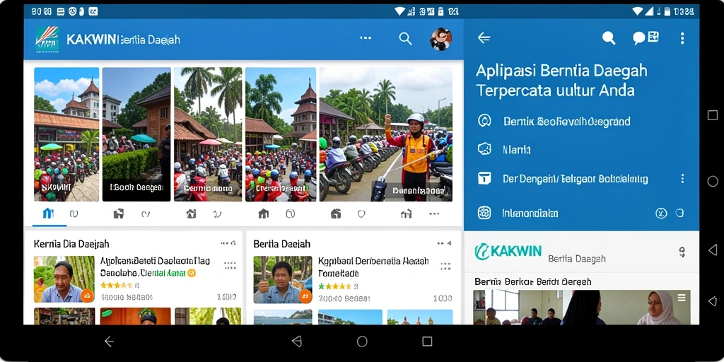 Antarmuka pengguna KAKWIN dengan berbagai berita lokal terbaru.